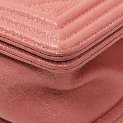 Exclusive Chanel Blush Chevron Quilted Caviar New Medium Boy Flap — Detail View