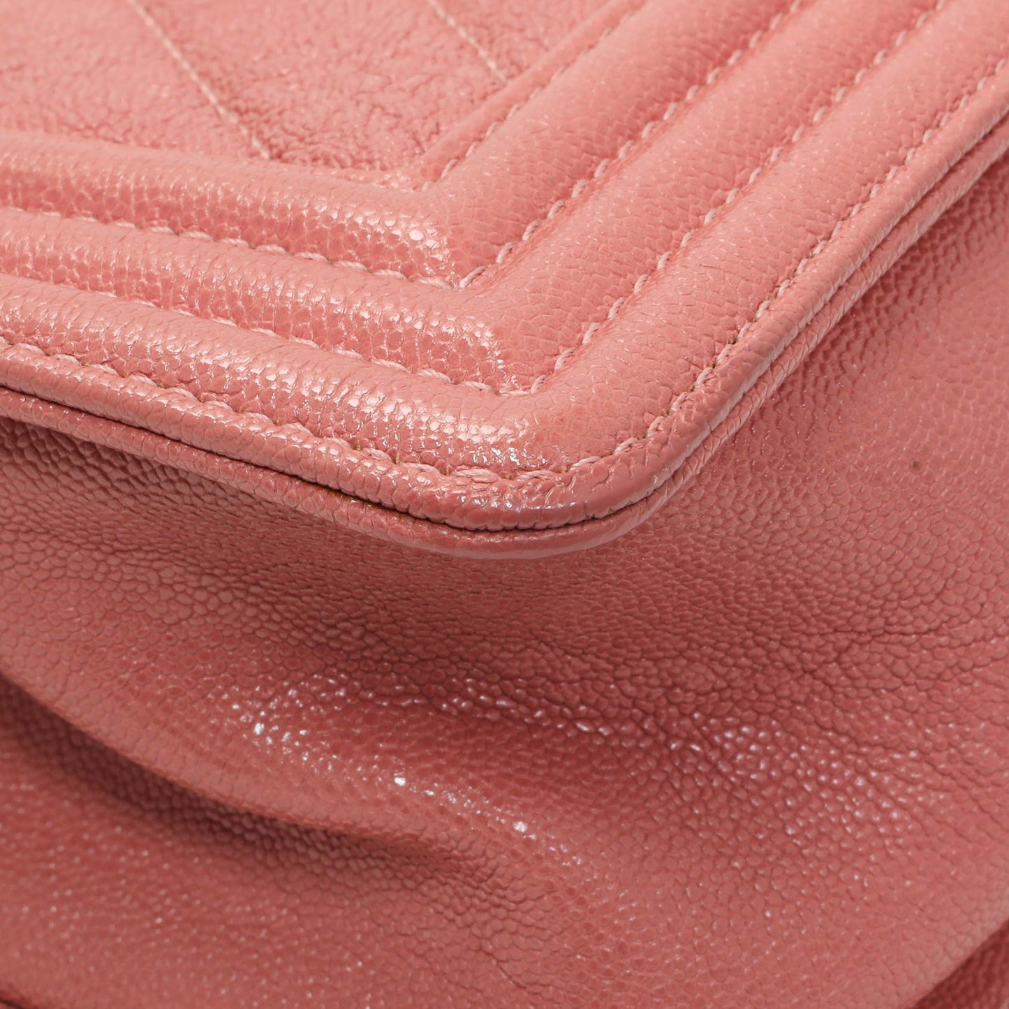 Exclusive Chanel Blush Chevron Quilted Caviar New Medium Boy Flap — Lifestyle View