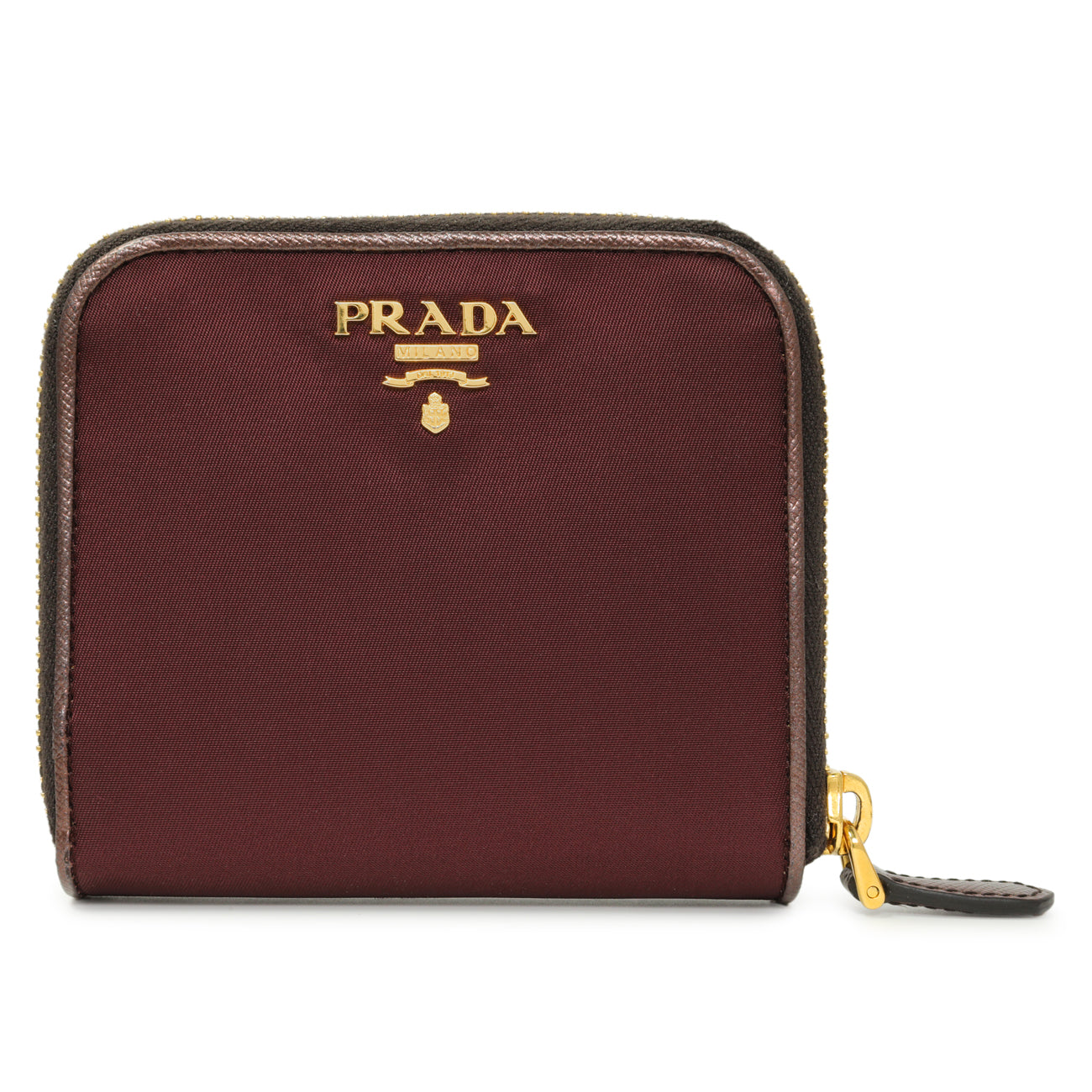 Exclusive Prada Burgundy Nylon Compact Wallet — Front View