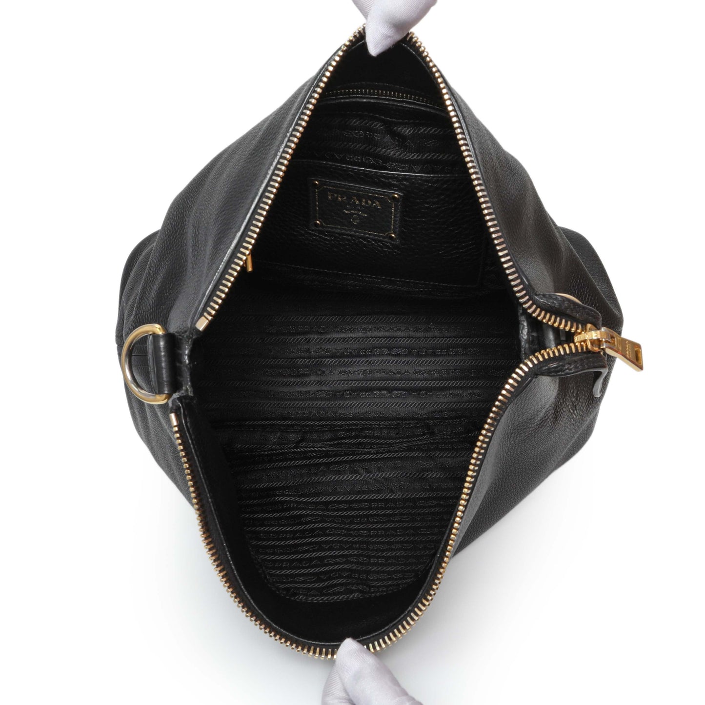 Exclusive Prada Black Vitello Daino Hobo — Alternate View 8