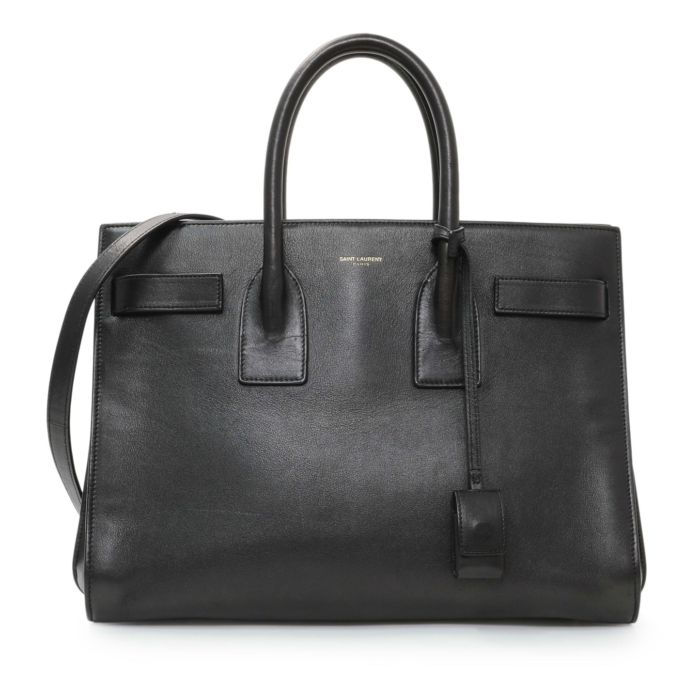Exclusive Saint Laurent Black Calfskin Small Sac De Jour — Front View