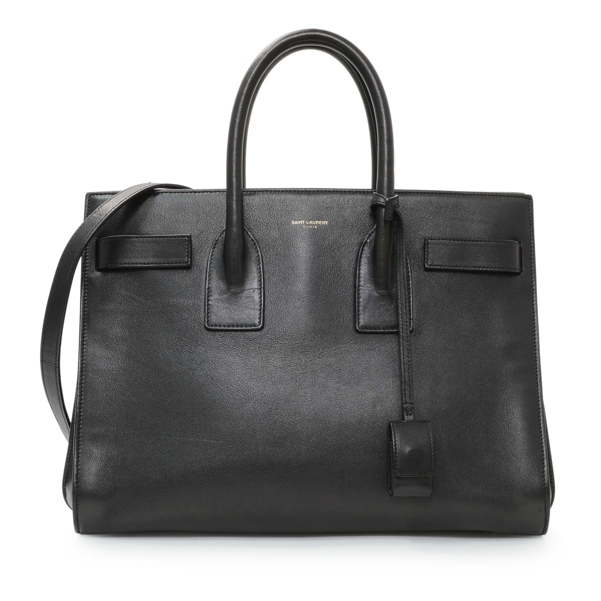 Exclusive Saint Laurent Black Calfskin Small Sac De Jour — Front View