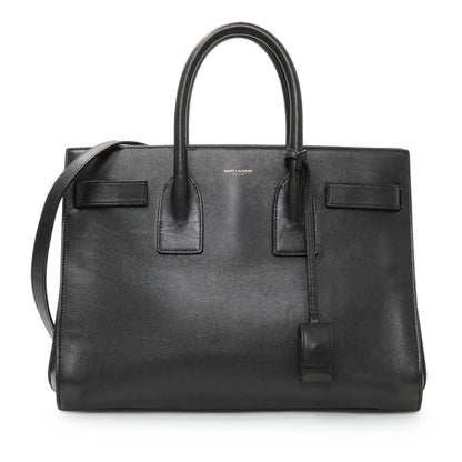 Exclusive Saint Laurent Black Calfskin Small Sac De Jour — Front View