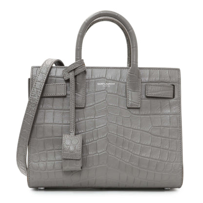 Exclusive Saint Laurent Grey Calfskin Crocodile Embossed Nano Sac De Jour — Front View