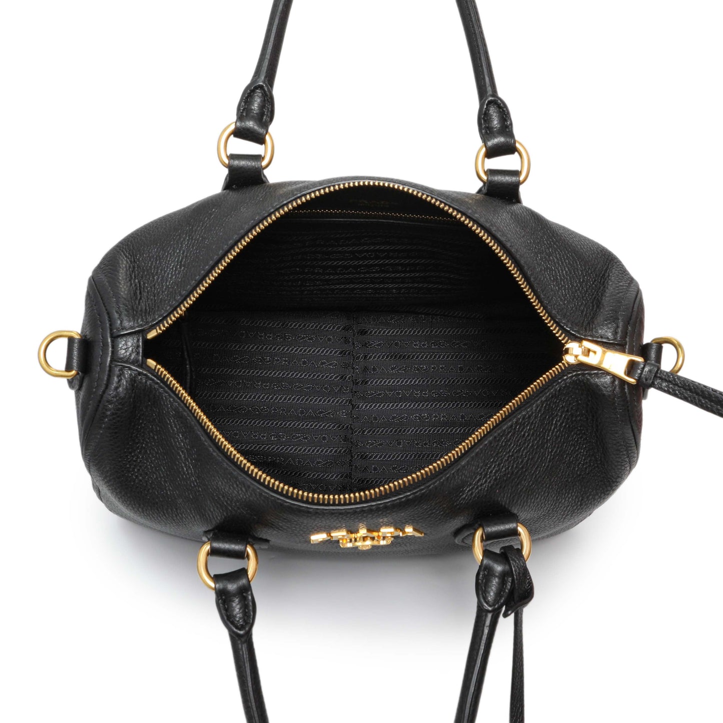 Exclusive Prada Black Vitello Phenix Boston Bag — Top View