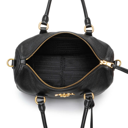 Exclusive Prada Black Vitello Phenix Boston Bag — Top View
