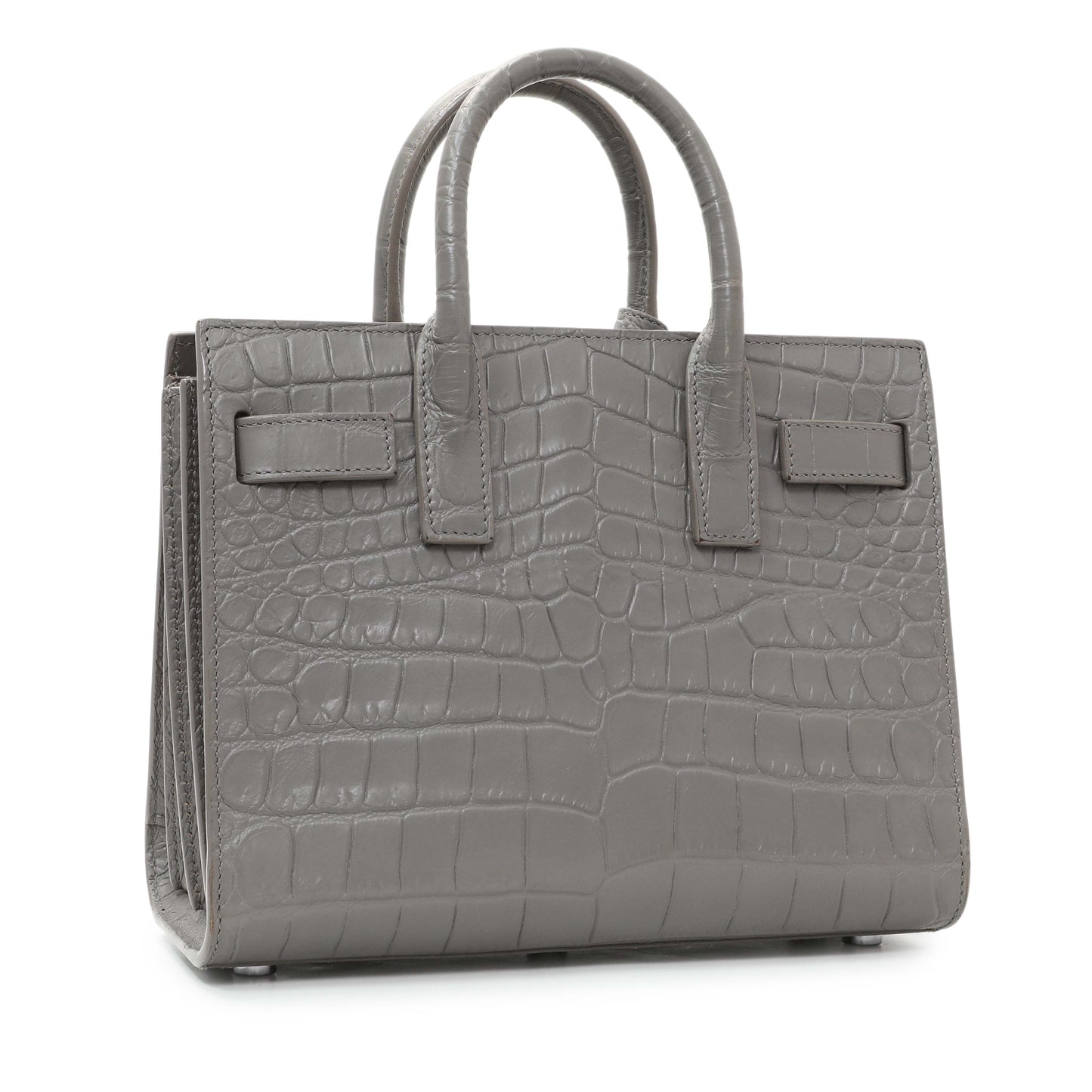 Exclusive Saint Laurent Grey Calfskin Crocodile Embossed Nano Sac De Jour — Side View