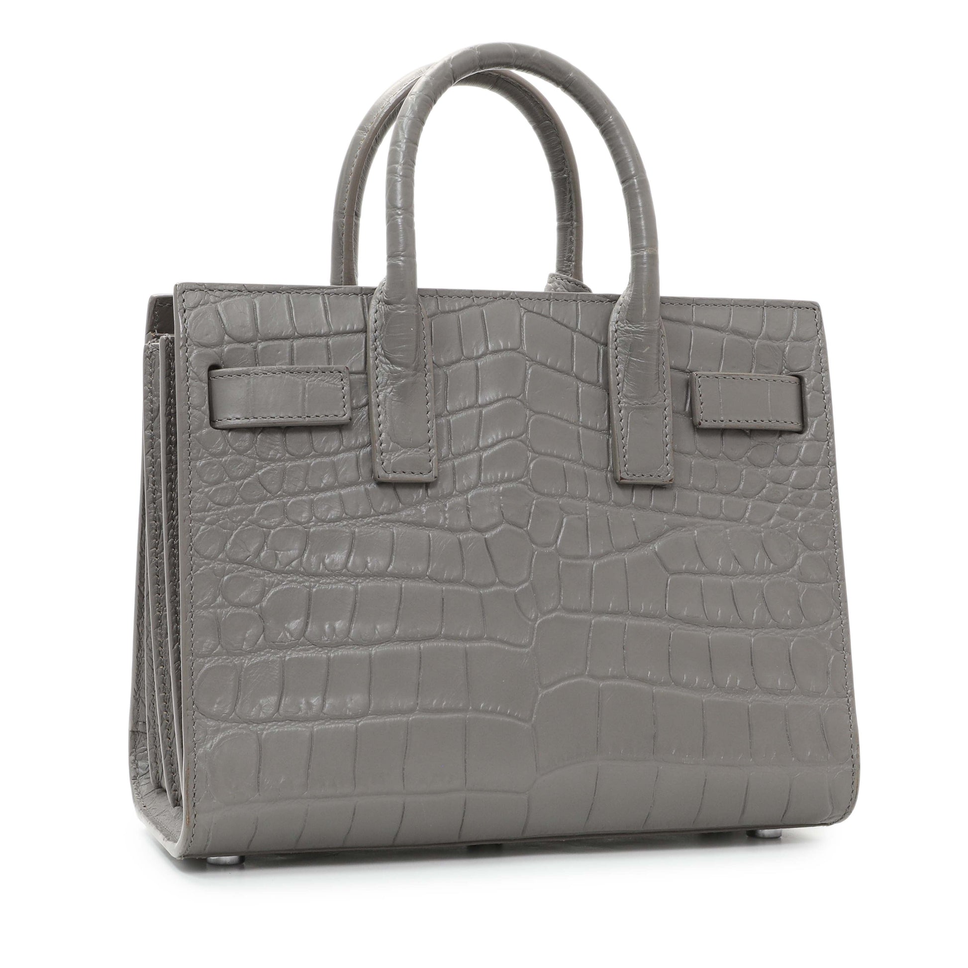 Exclusive Saint Laurent Grey Calfskin Crocodile Embossed Nano Sac De Jour — Side View