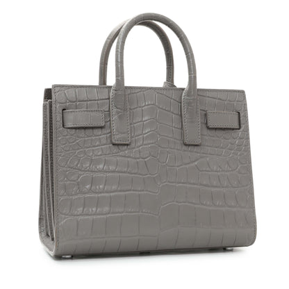 Exclusive Saint Laurent Grey Calfskin Crocodile Embossed Nano Sac De Jour — Side View
