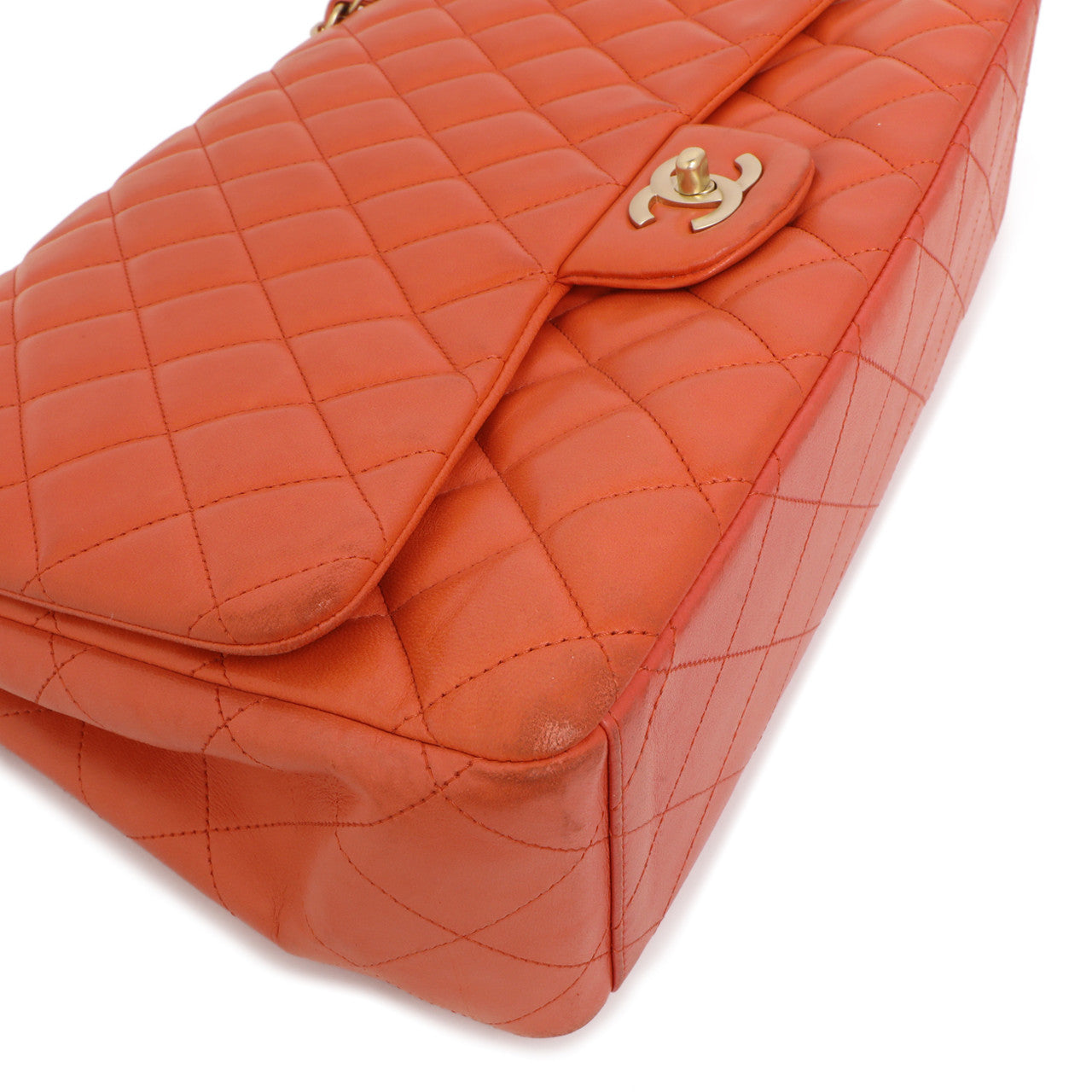 Exclusive Chanel Coral Quilted Lambskin Maxi Classic Single Flap — Top View