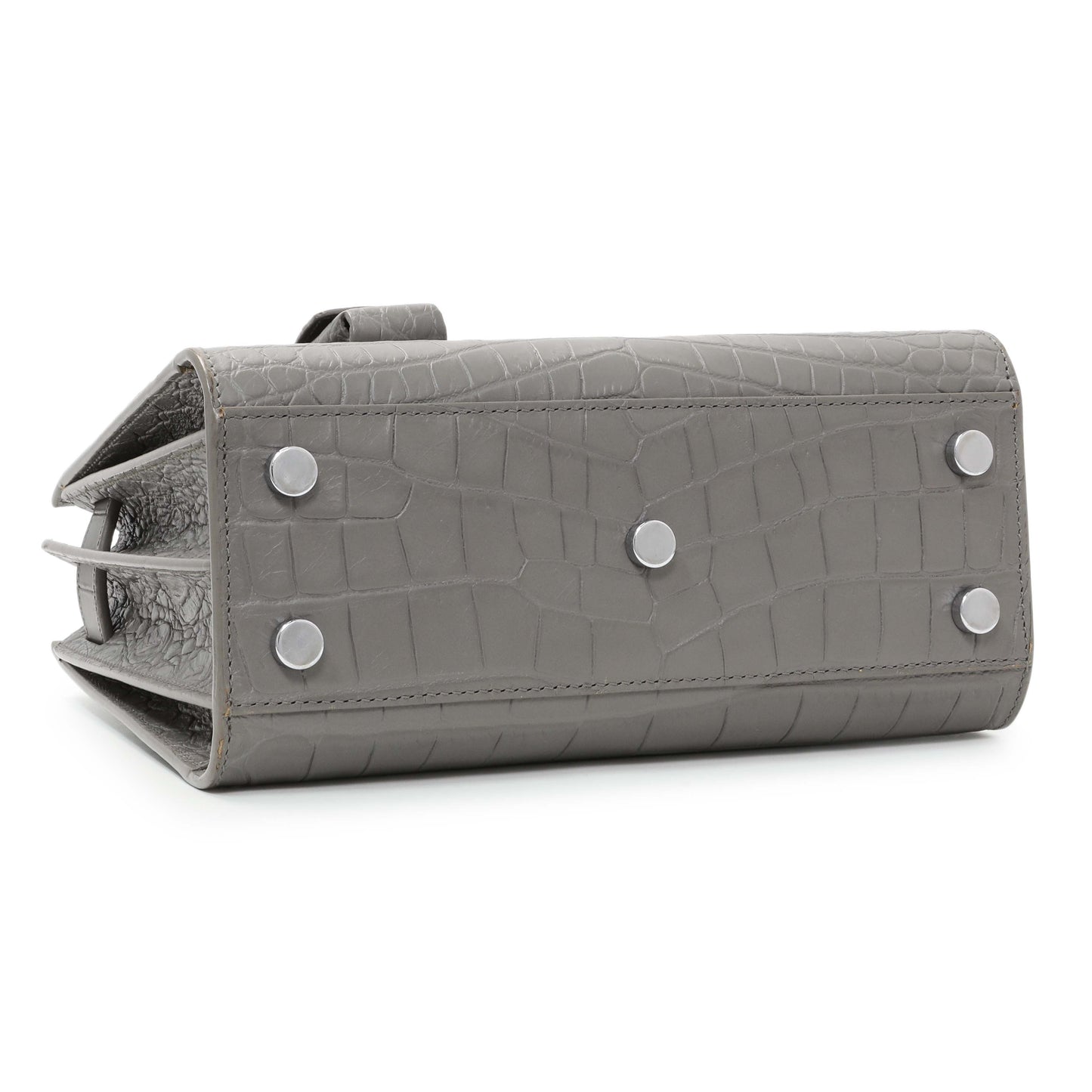 Exclusive Saint Laurent Grey Calfskin Crocodile Embossed Nano Sac De Jour — Back View