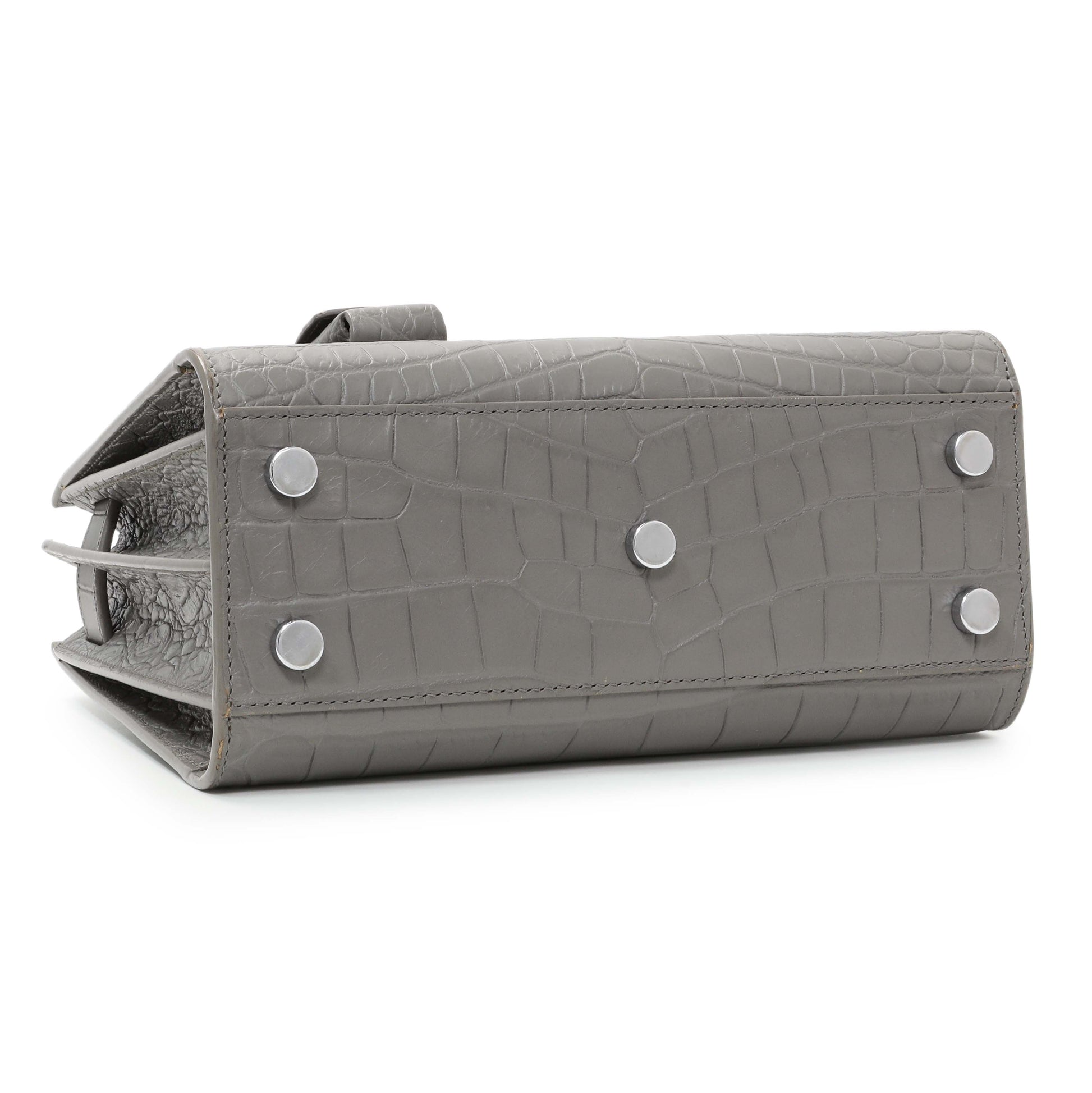 Exclusive Saint Laurent Grey Calfskin Crocodile Embossed Nano Sac De Jour — Back View