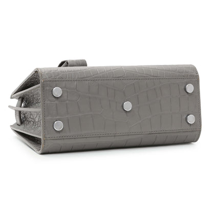 Exclusive Saint Laurent Grey Calfskin Crocodile Embossed Nano Sac De Jour — Back View