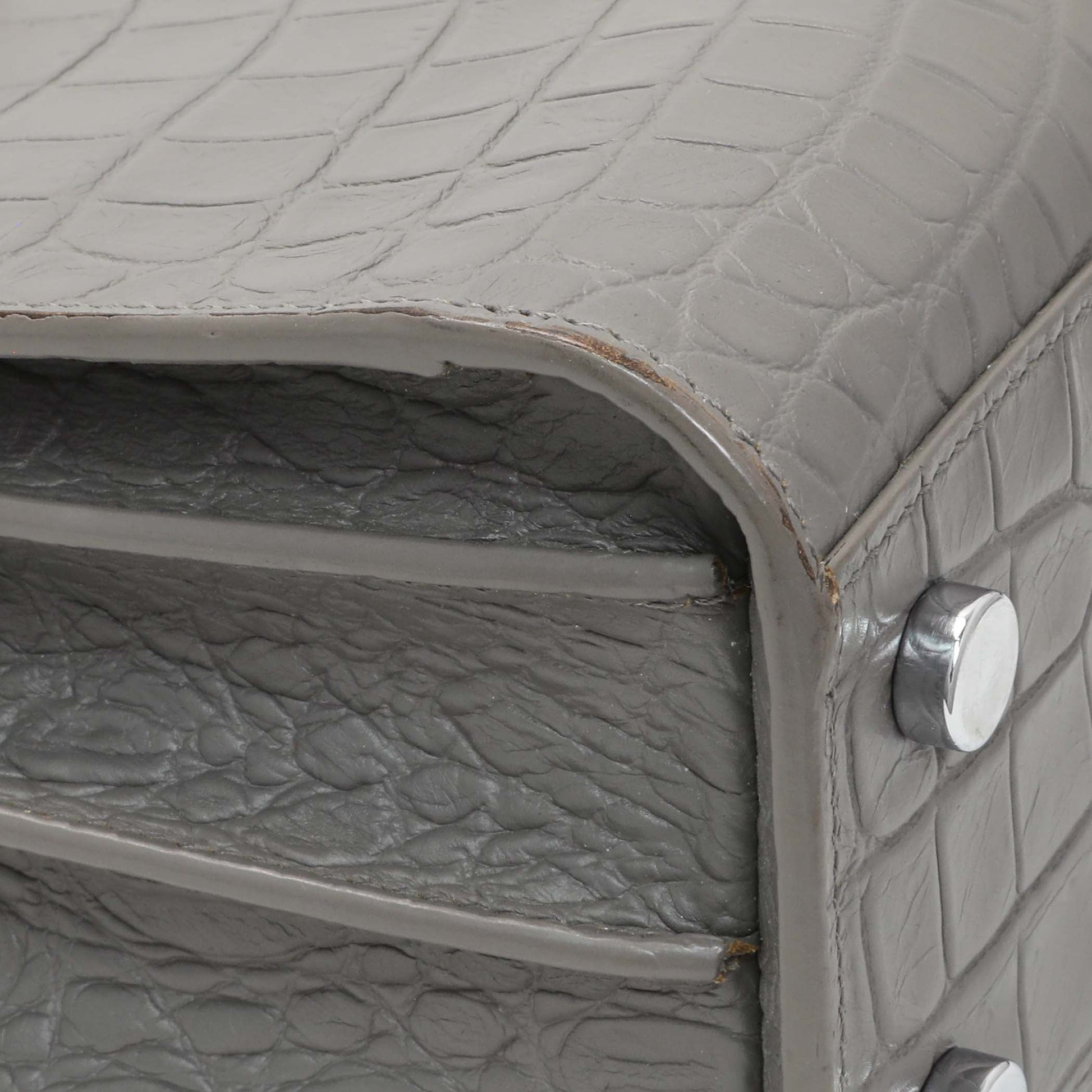 Exclusive Saint Laurent Grey Calfskin Crocodile Embossed Nano Sac De Jour — Top View