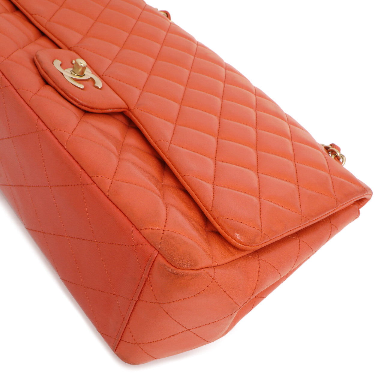 Exclusive Chanel Coral Quilted Lambskin Maxi Classic Single Flap — Detail View