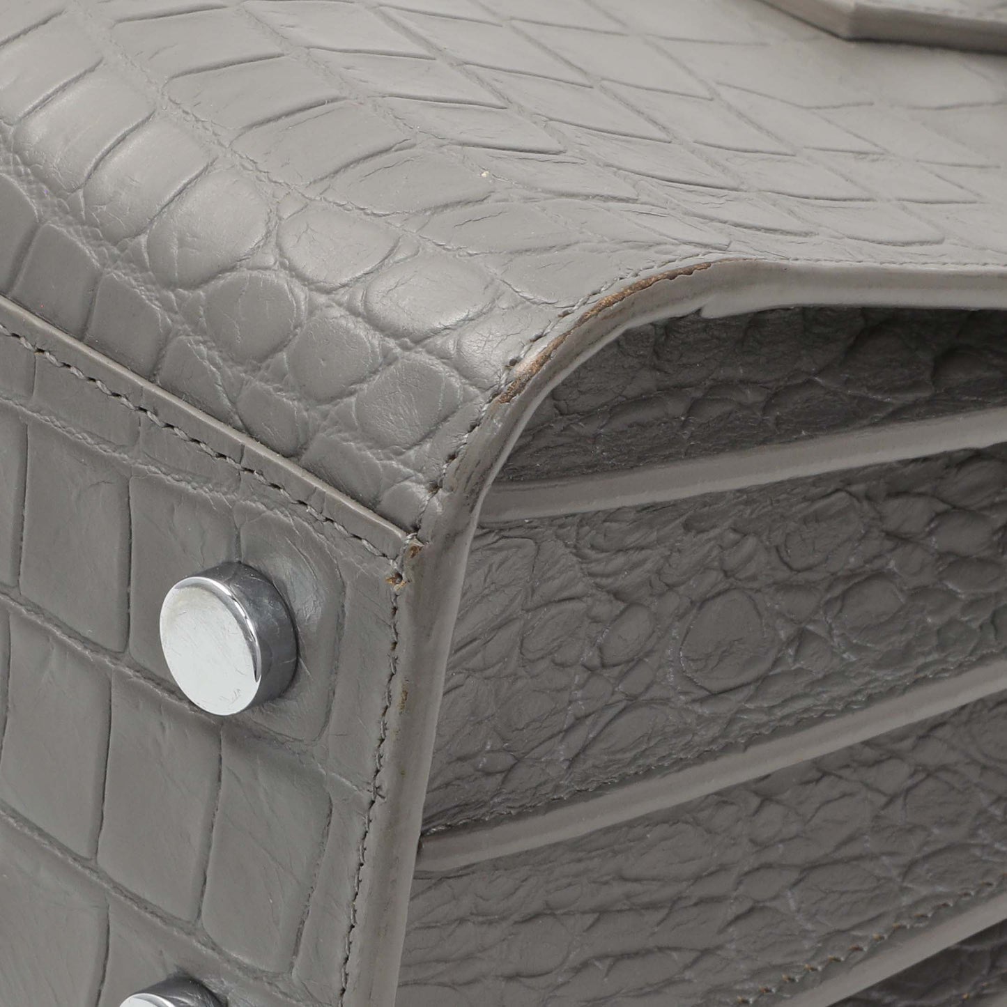 Exclusive Saint Laurent Grey Calfskin Crocodile Embossed Nano Sac De Jour — Detail View