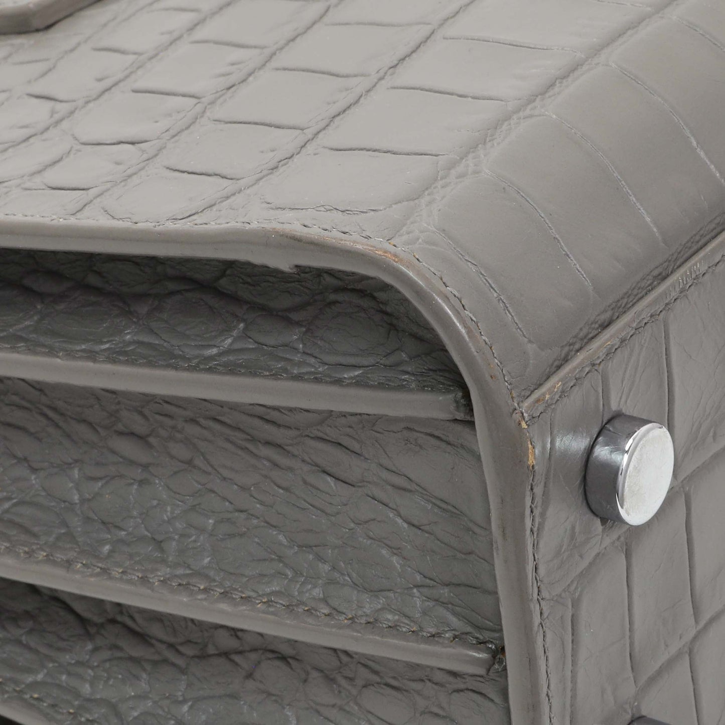Exclusive Saint Laurent Grey Calfskin Crocodile Embossed Nano Sac De Jour — Lifestyle View