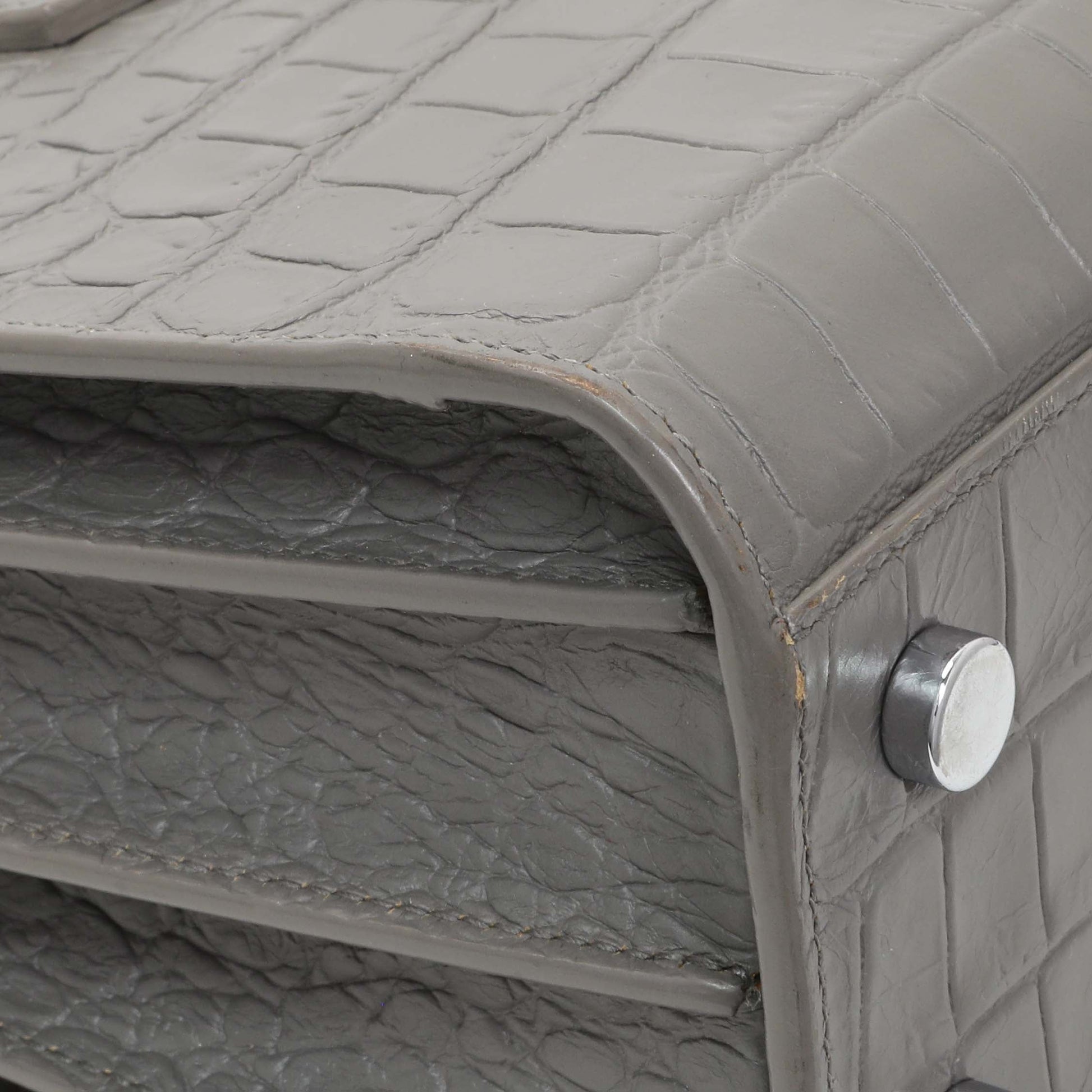Exclusive Saint Laurent Grey Calfskin Crocodile Embossed Nano Sac De Jour — Lifestyle View