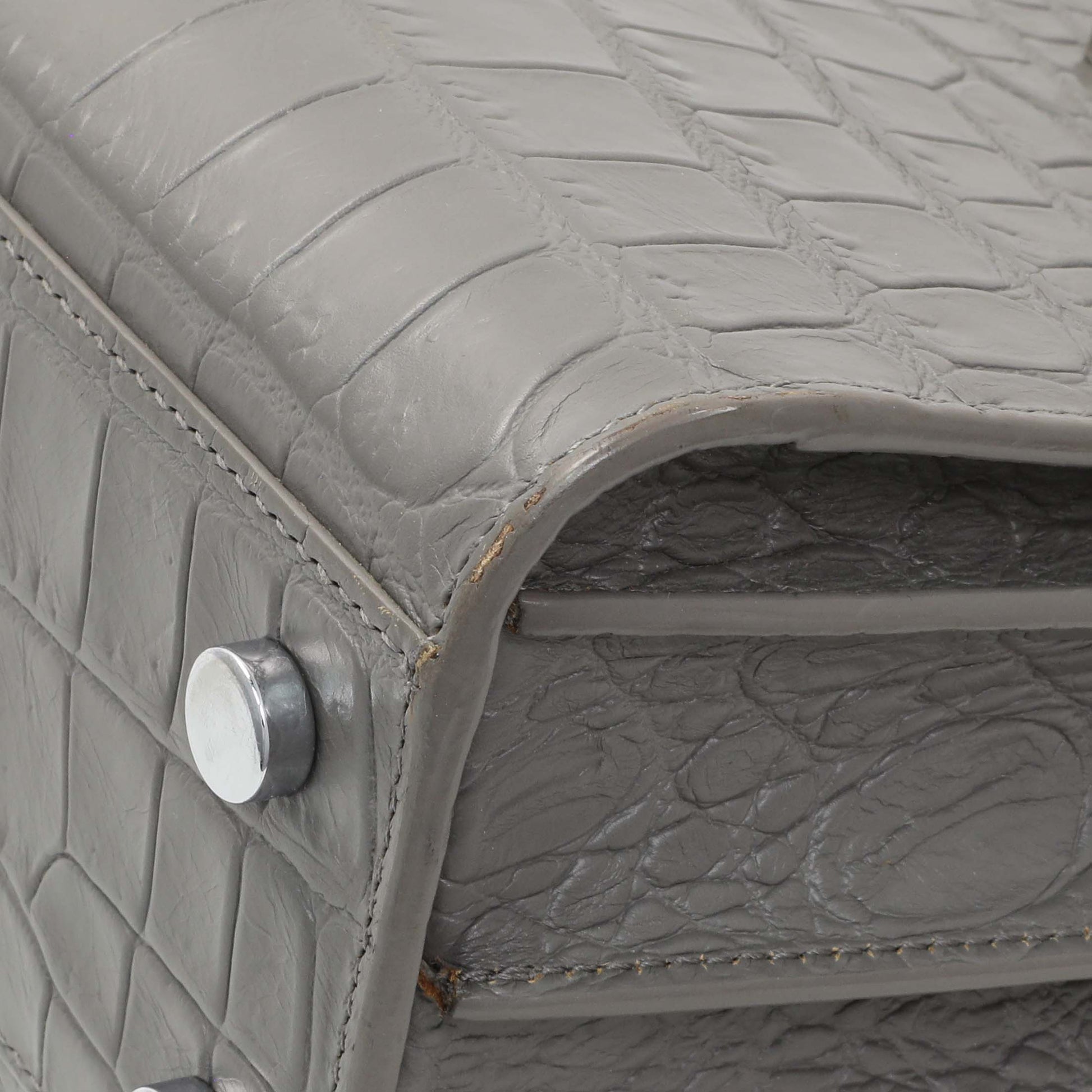 Exclusive Saint Laurent Grey Calfskin Crocodile Embossed Nano Sac De Jour — Alternate View 7