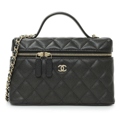 Exclusive Chanel Black Quilted Caviar Top Handle Slim Vanity With Chain — Front View