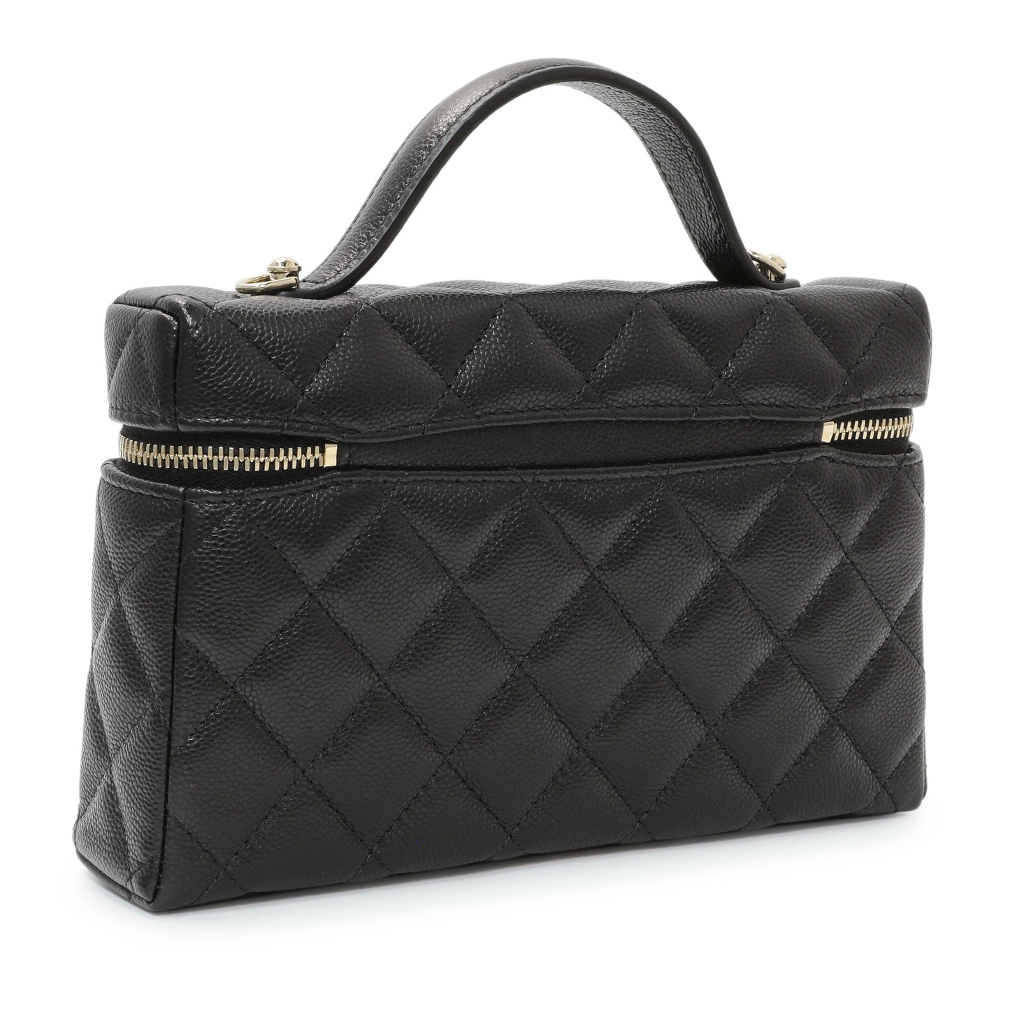 Exclusive Chanel Black Quilted Caviar Top Handle Slim Vanity With Chain — Side View