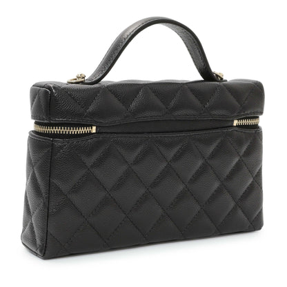 Exclusive Chanel Black Quilted Caviar Top Handle Slim Vanity With Chain — Side View