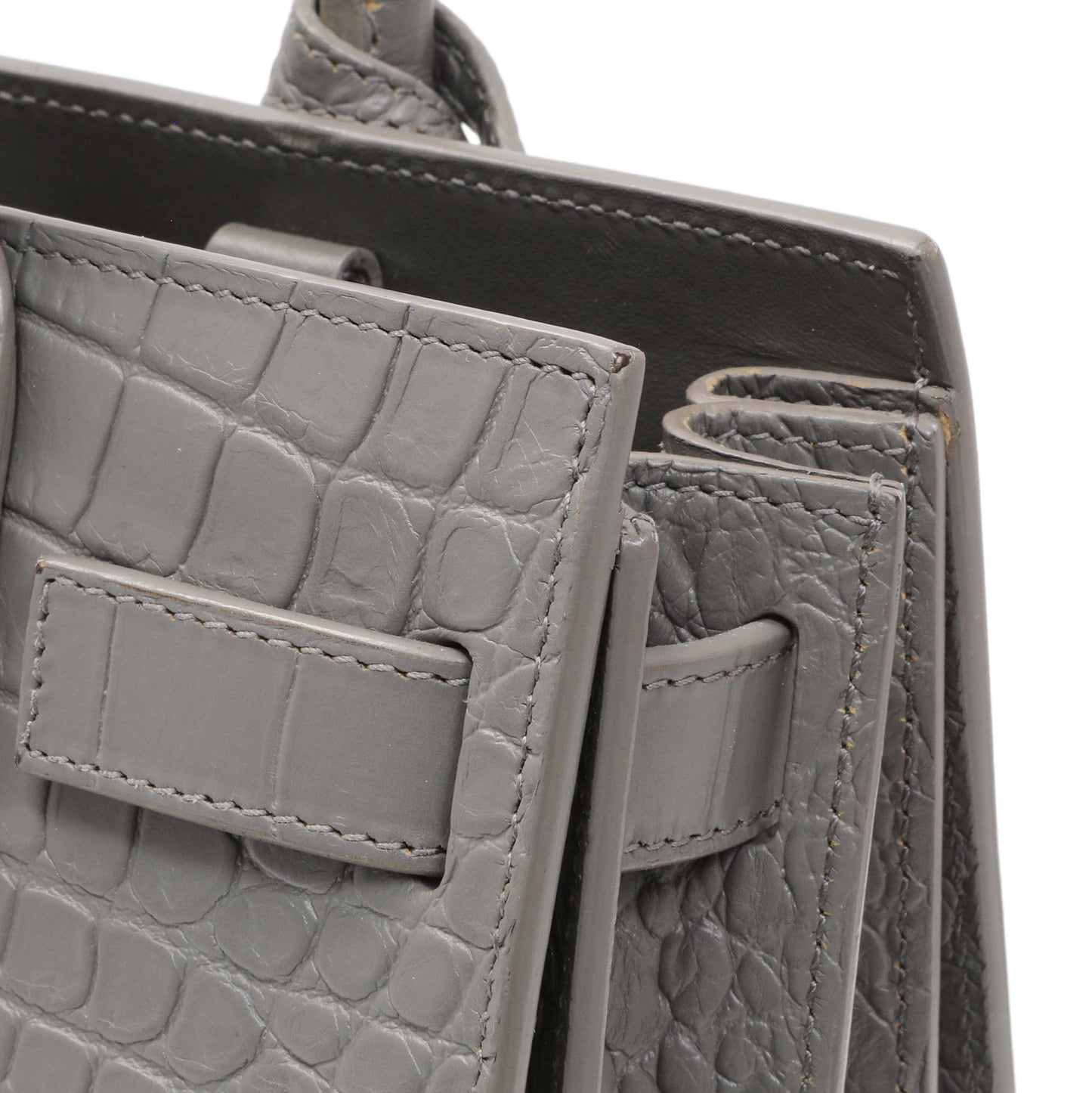 Exclusive Saint Laurent Grey Calfskin Crocodile Embossed Nano Sac De Jour — Alternate View 11