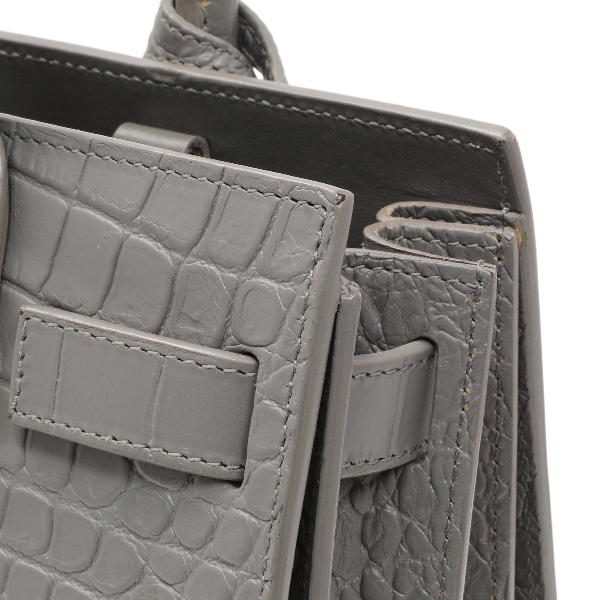 Exclusive Saint Laurent Grey Calfskin Crocodile Embossed Nano Sac De Jour — Alternate View 11