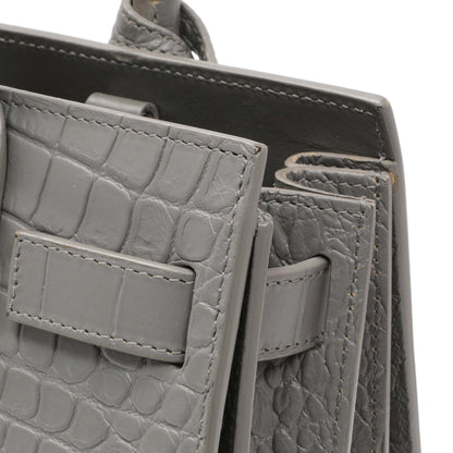 Exclusive Saint Laurent Grey Calfskin Crocodile Embossed Nano Sac De Jour — Alternate View 11