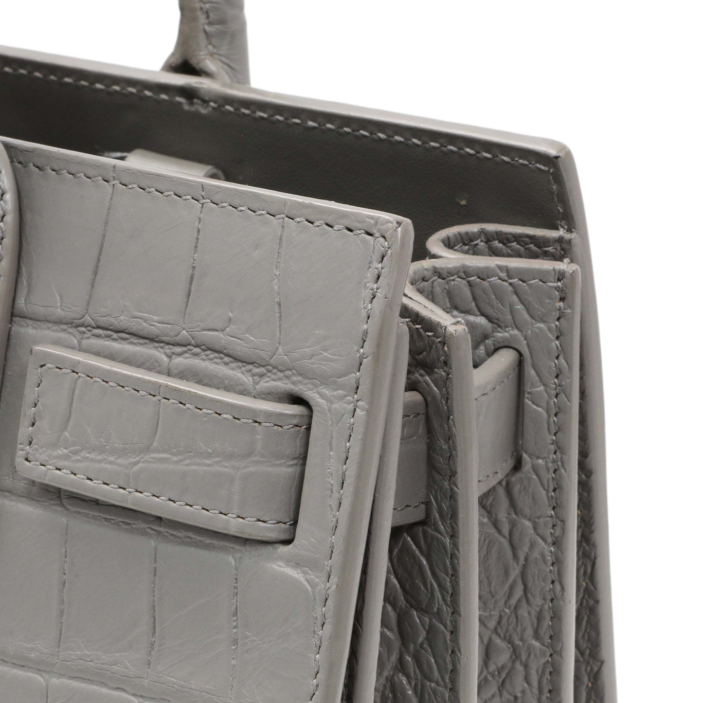 Exclusive Saint Laurent Grey Calfskin Crocodile Embossed Nano Sac De Jour — Alternate View 12