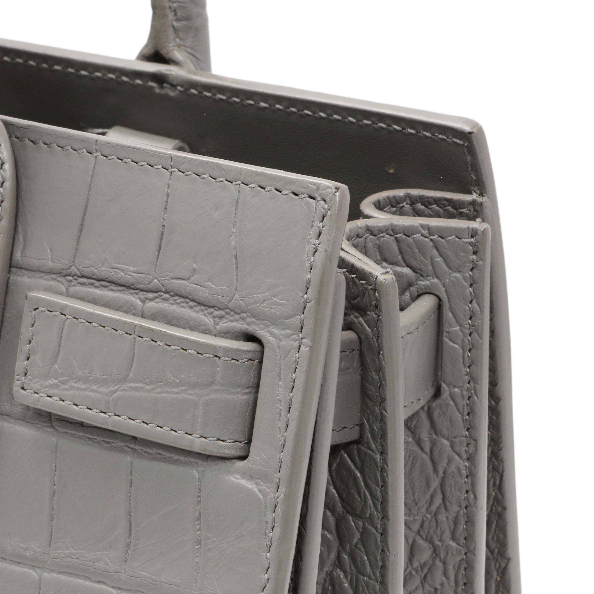 Exclusive Saint Laurent Grey Calfskin Crocodile Embossed Nano Sac De Jour — Alternate View 12