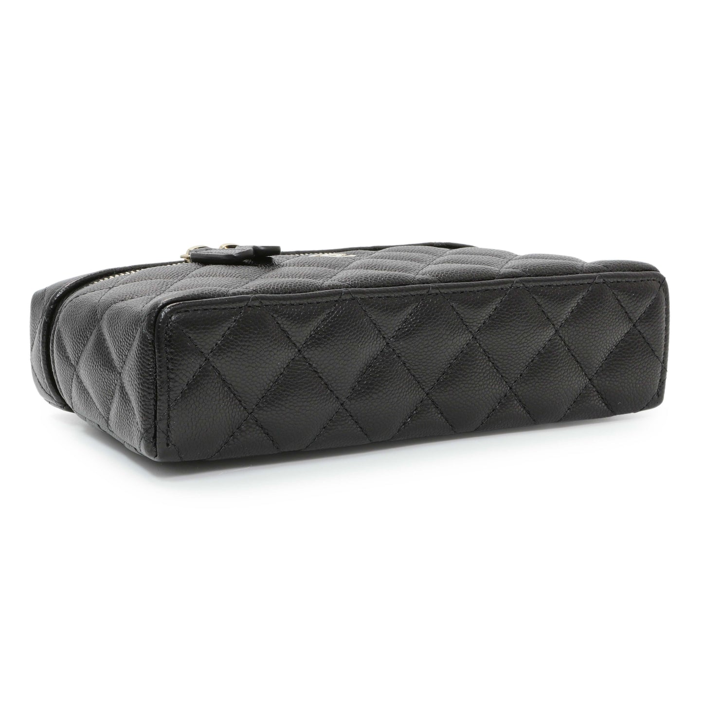 Exclusive Chanel Black Quilted Caviar Top Handle Slim Vanity With Chain — Back View