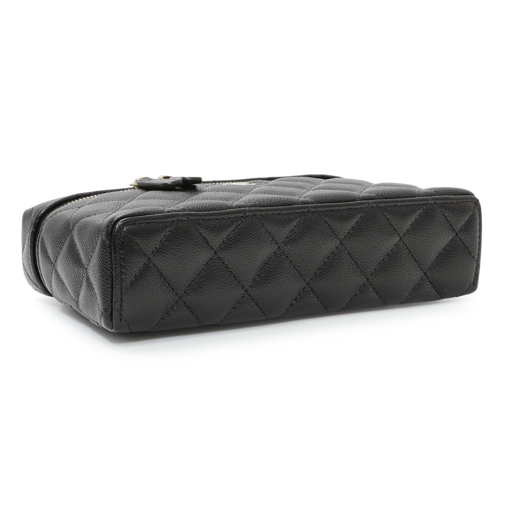 Exclusive Chanel Black Quilted Caviar Top Handle Slim Vanity With Chain — Back View