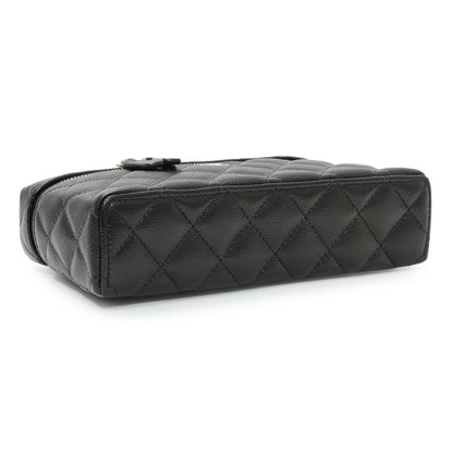Exclusive Chanel Black Quilted Caviar Top Handle Slim Vanity With Chain — Back View
