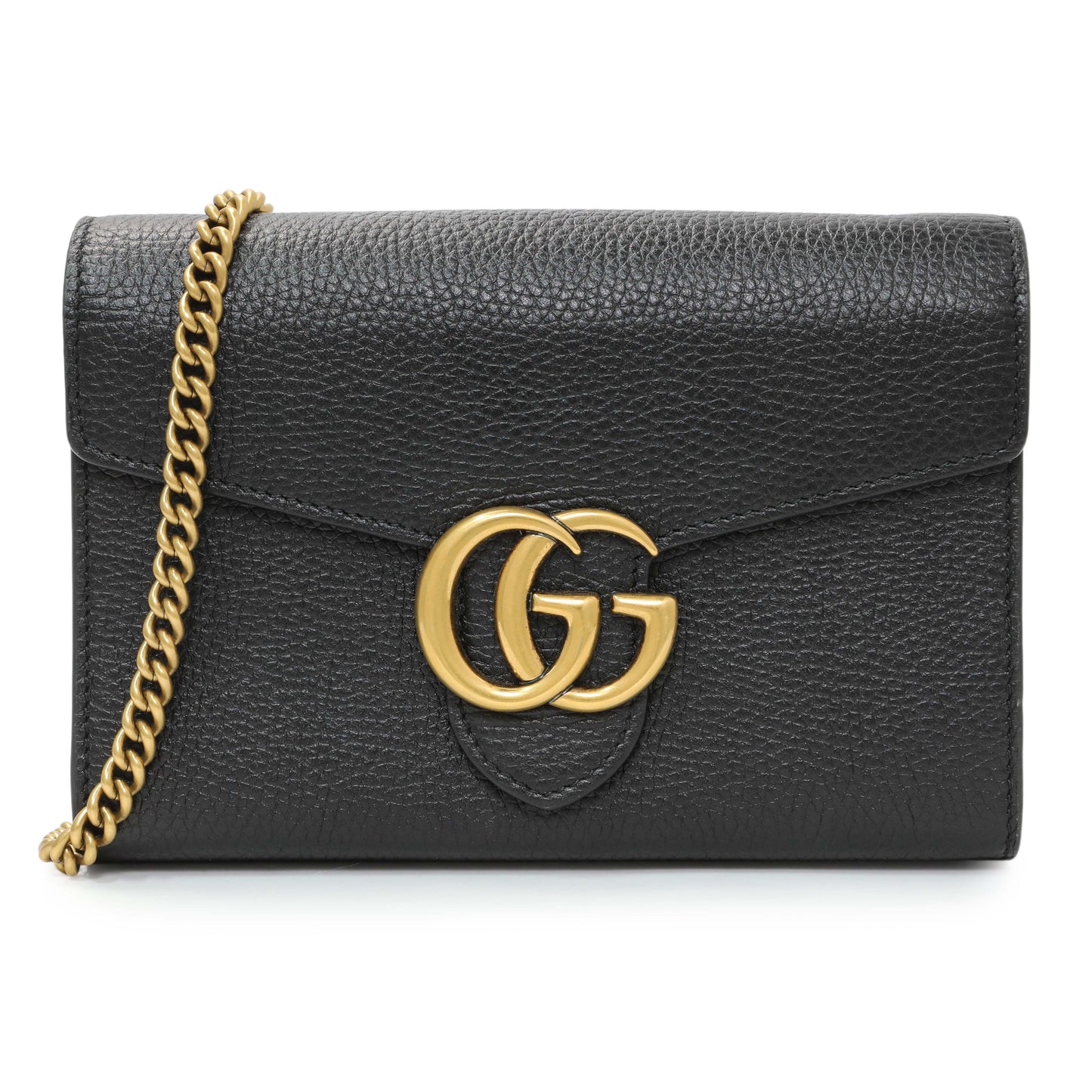 Exclusive Gucci Black Calfskin GG Marmont Chain Wallet — Front View