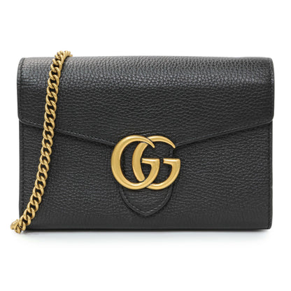 Exclusive Gucci Black Calfskin GG Marmont Chain Wallet — Front View