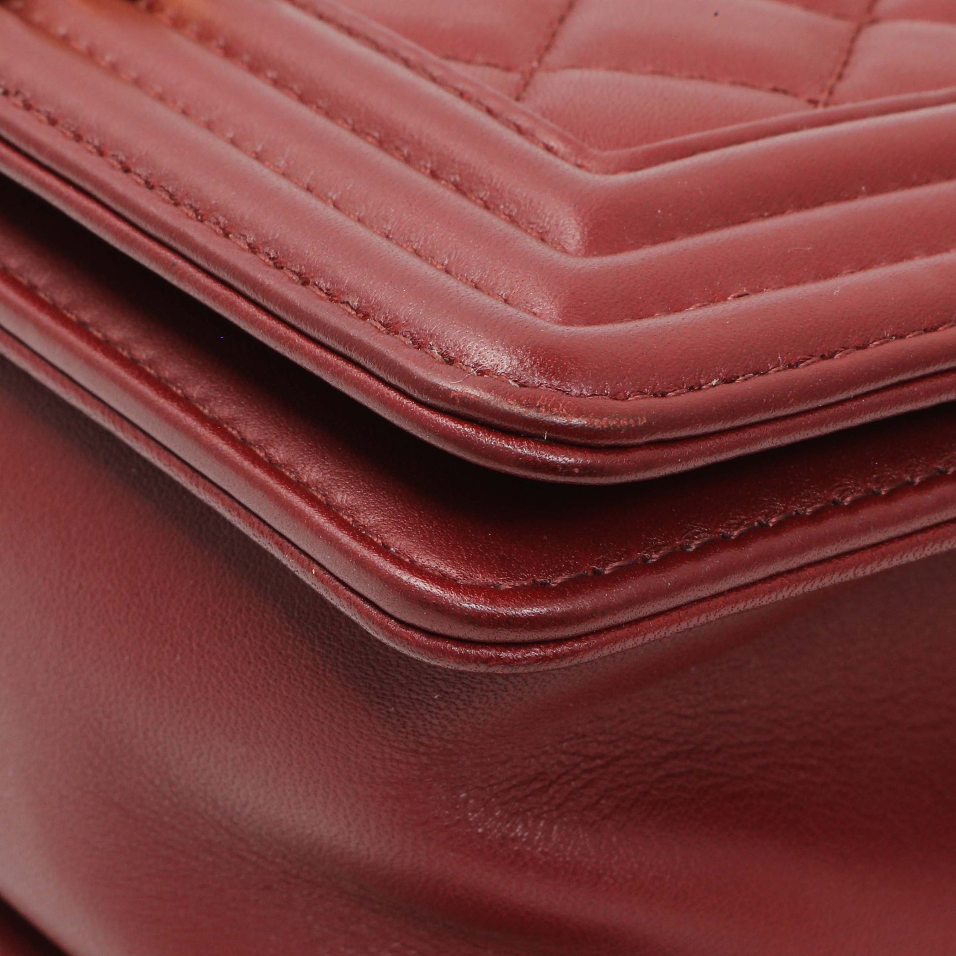 Exclusive Chanel Burgundy Quilted Calfskin Small Boy Flap — Lifestyle View