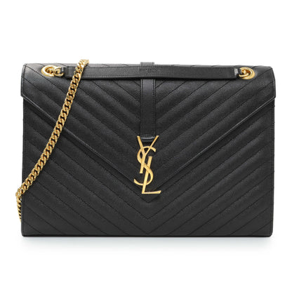 Exclusive Saint Laurent Grain De Poudre Mixed Matelasse Large Triquilt Monogram Satchel — Front View