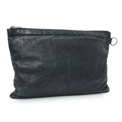 Exclusive Balenciaga Navy Agneau Arena Classic Silver Hardware Large Clip Clutch — Side View