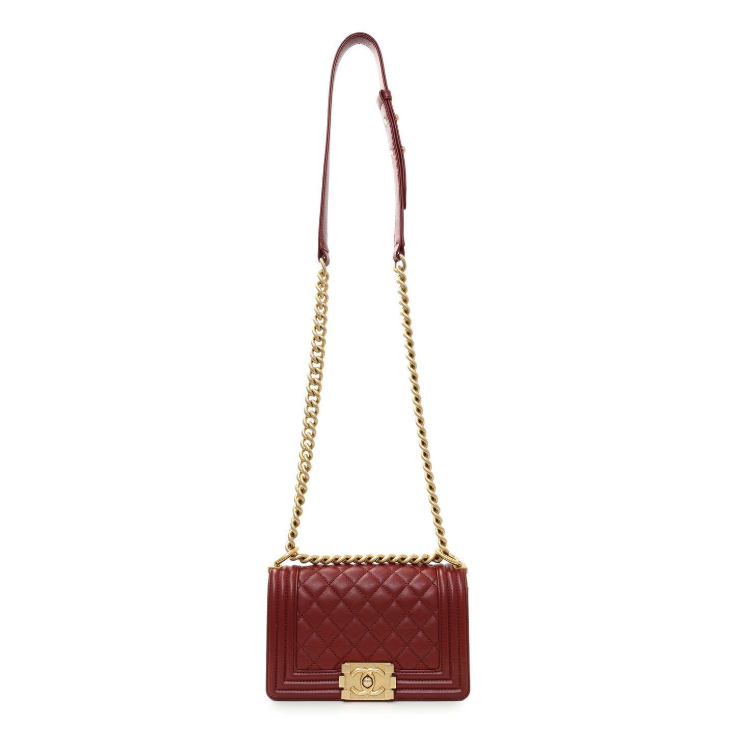 Exclusive Chanel Burgundy Quilted Calfskin Small Boy Flap — Front View