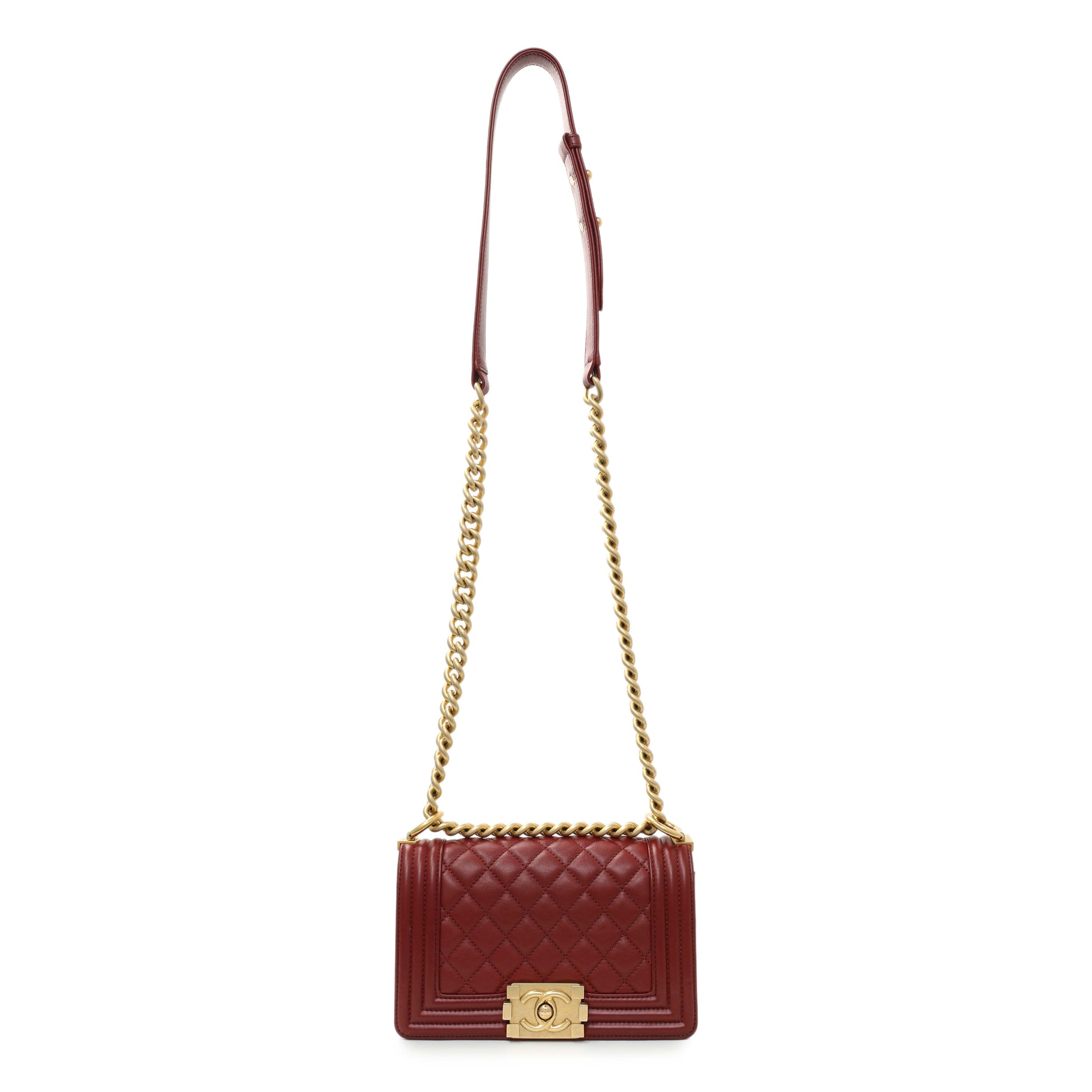 Exclusive Chanel Burgundy Quilted Calfskin Small Boy Flap — Front View