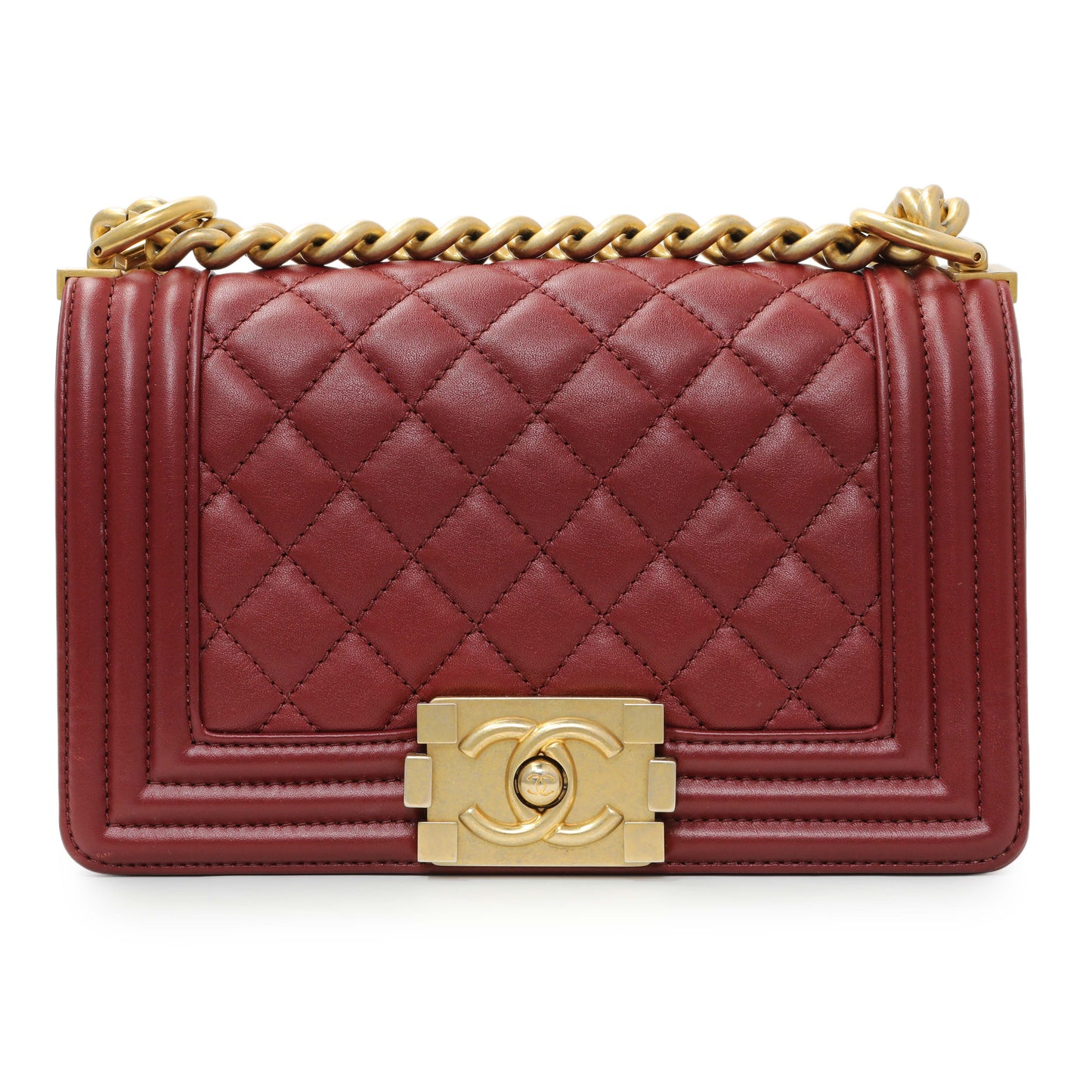 Exclusive Chanel Burgundy Quilted Calfskin Small Boy Flap — Side View