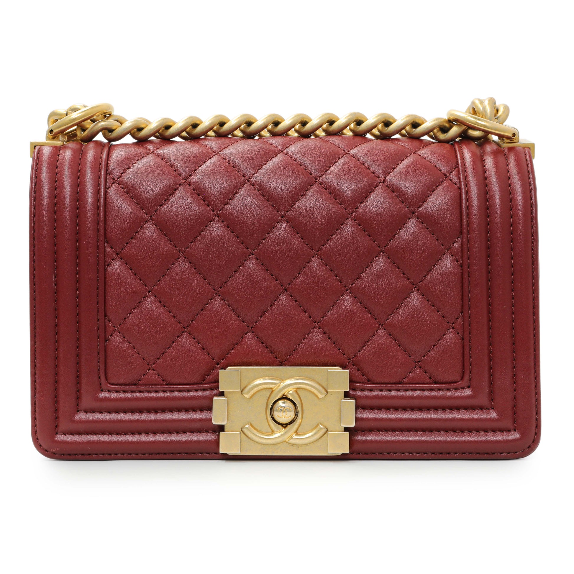 Exclusive Chanel Burgundy Quilted Calfskin Small Boy Flap — Side View