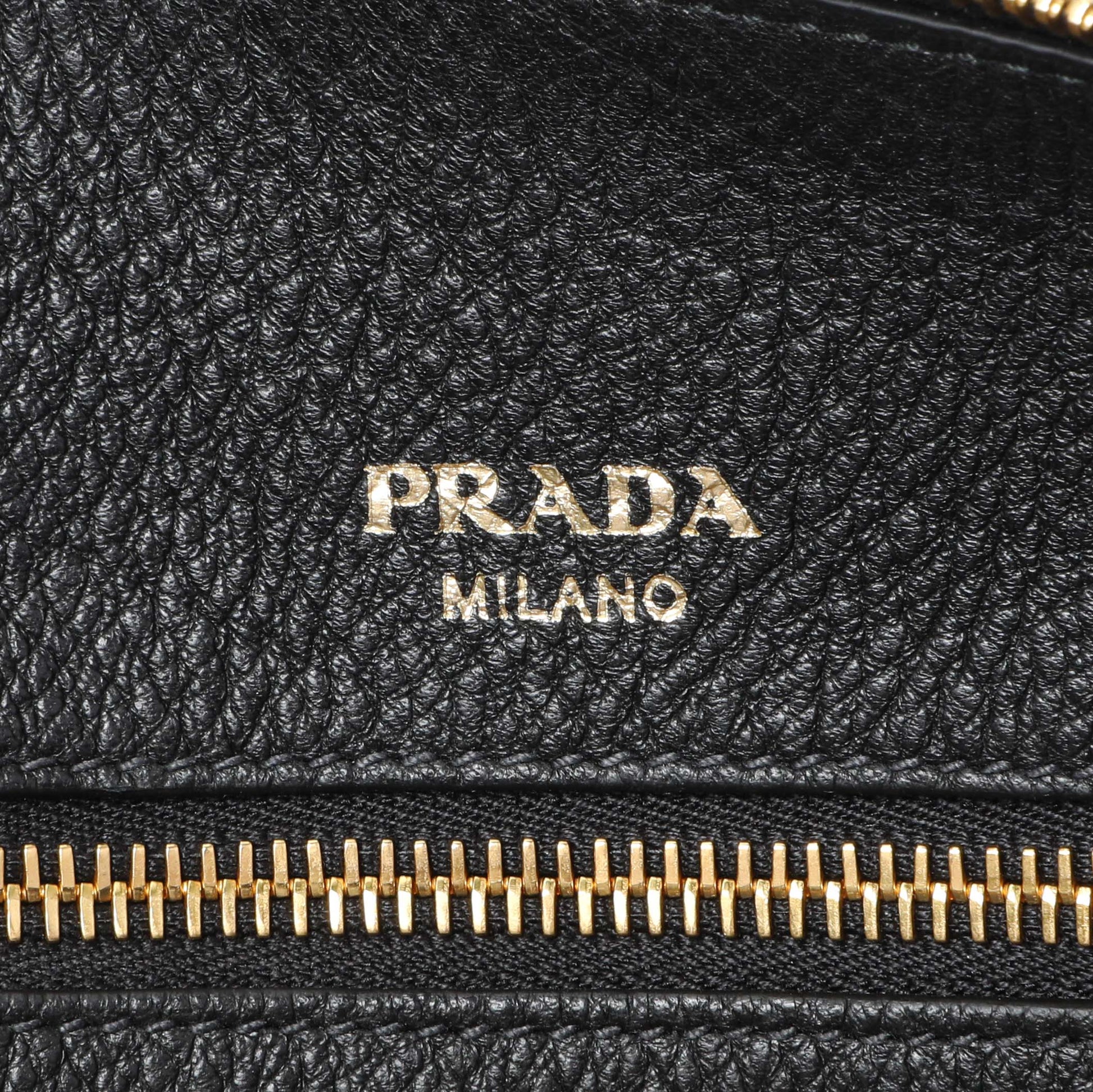 Exclusive Prada Black Vitello Phenix Boston Bag — Detail View