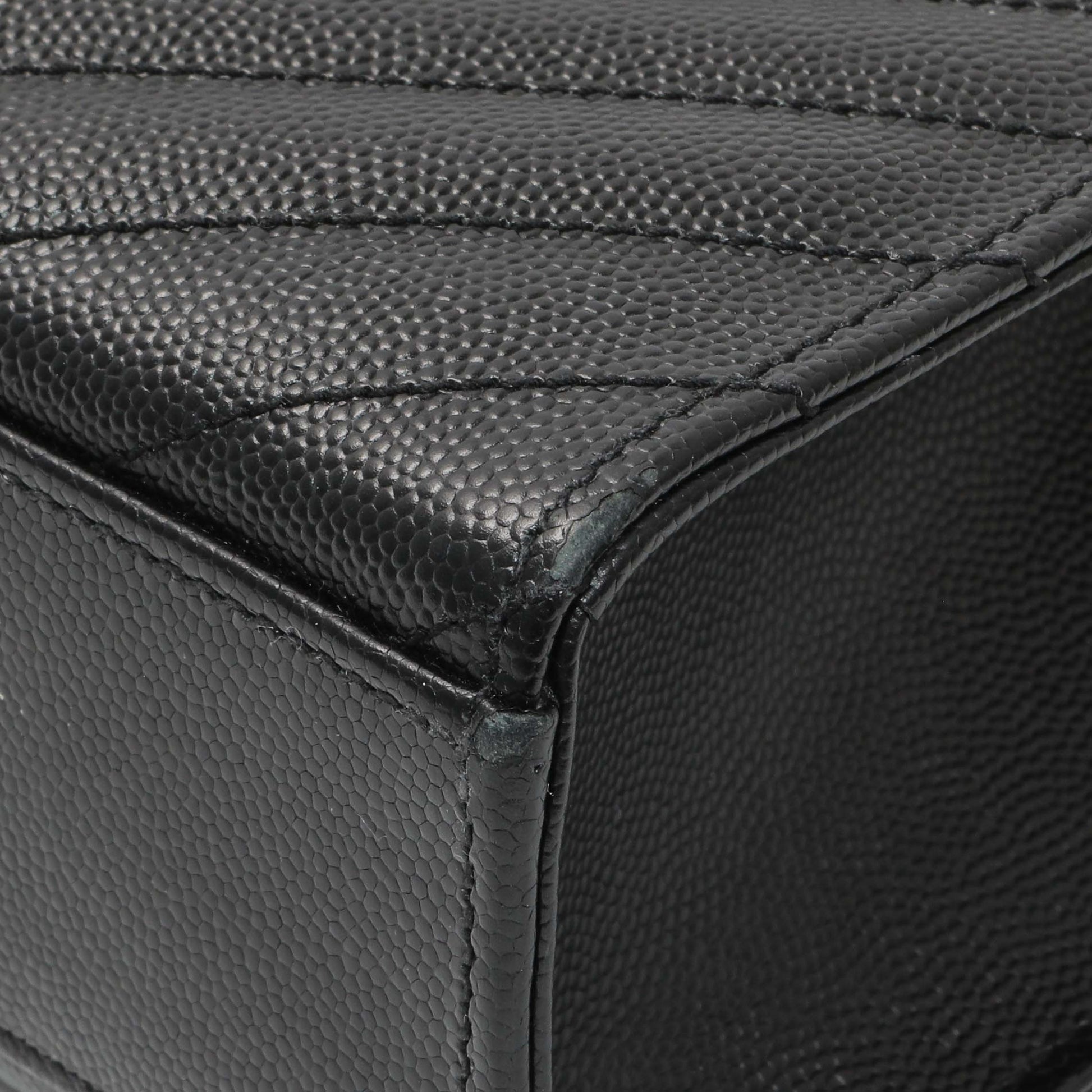 Exclusive Saint Laurent Grain De Poudre Mixed Matelasse Large Triquilt Monogram Satchel — Detail View
