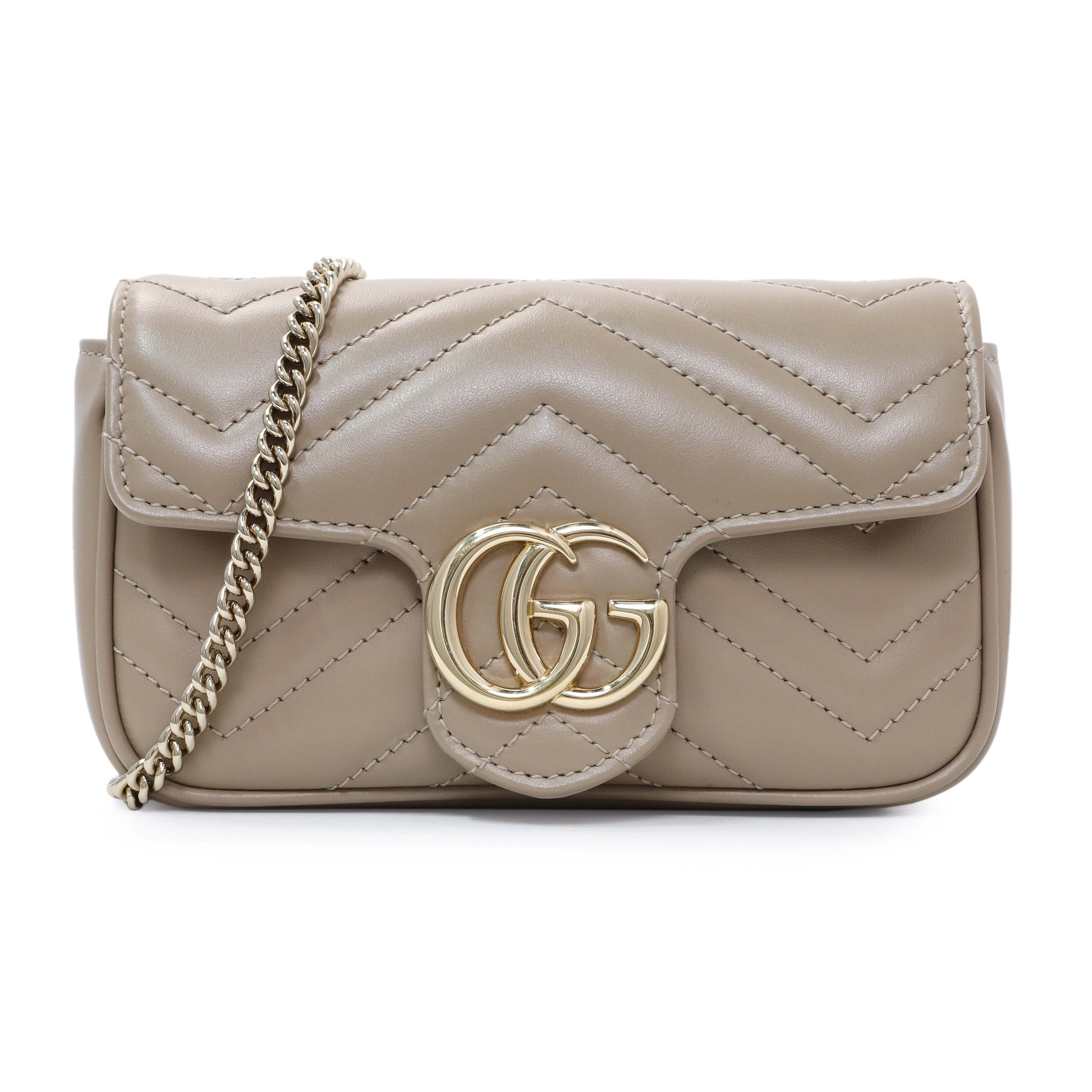 Exclusive Gucci Beige Calfskin Matelasse Super Mini GG Marmont Shoulder Bag — Front View
