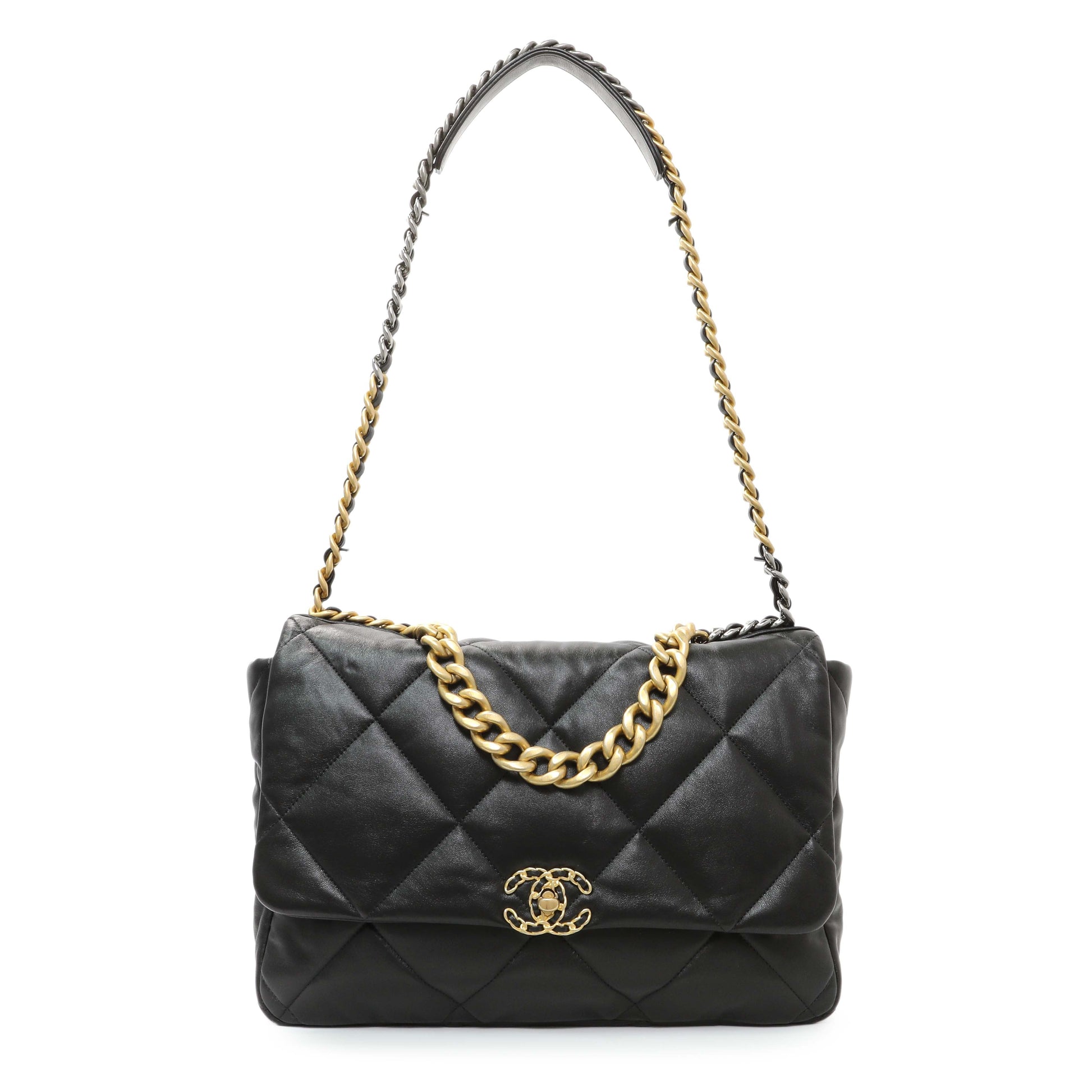 Exclusive Chanel Black Lambskin Quilted Maxi Chanel 19 Flap — Front View