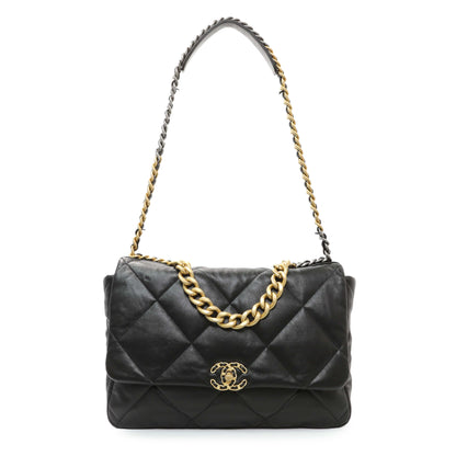 Exclusive Chanel Black Lambskin Quilted Maxi Chanel 19 Flap — Front View