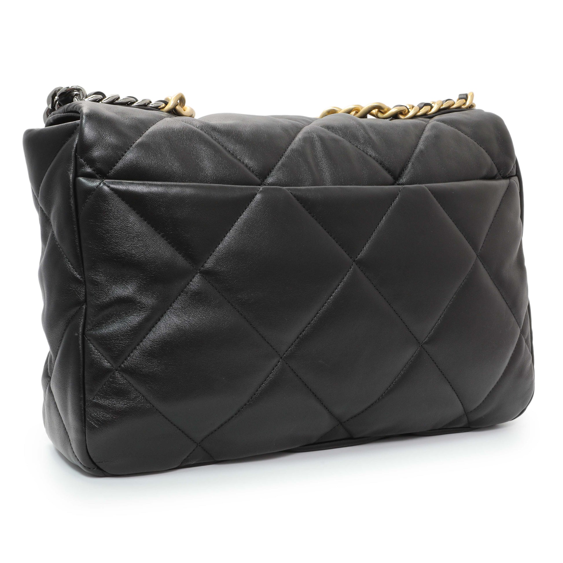 Exclusive Chanel Black Lambskin Quilted Maxi Chanel 19 Flap — Side View