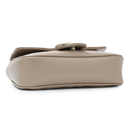 Exclusive Gucci Beige Calfskin Matelasse Super Mini GG Marmont Shoulder Bag — Back View